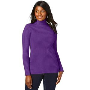 Jessica London Ribbed Cotton Turtleneck Sweater - 14/16, Purple Orchid
